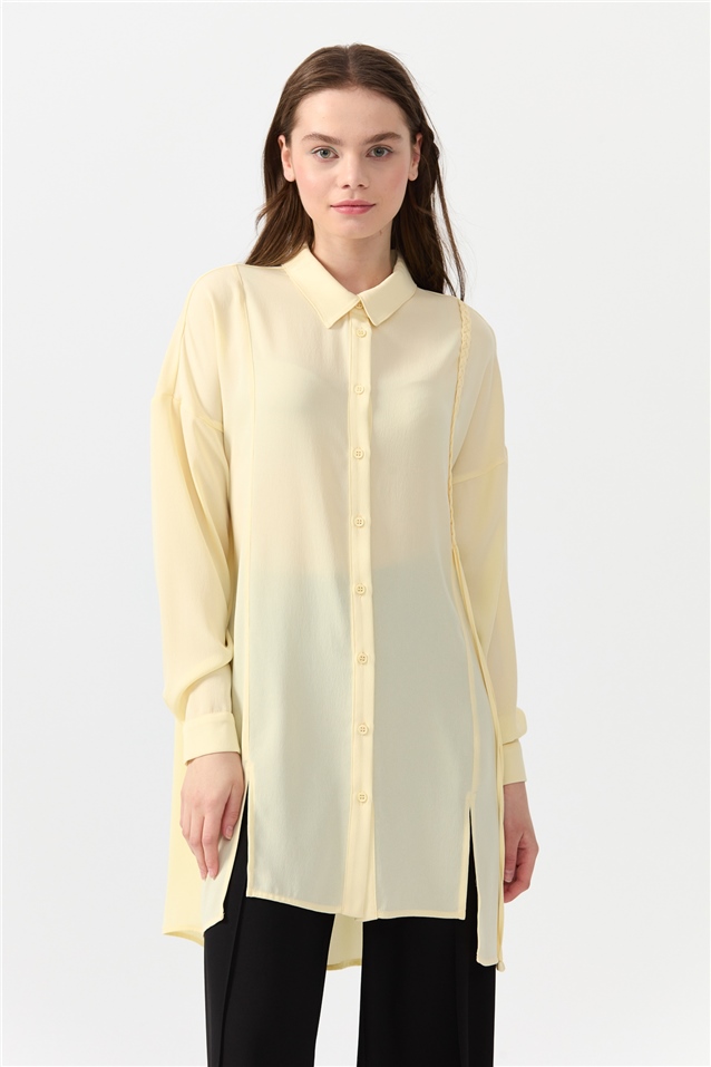 NİHAN Tunic Nihan Önü Yırtmaçlı Gömlek Tunik  Bej_modest