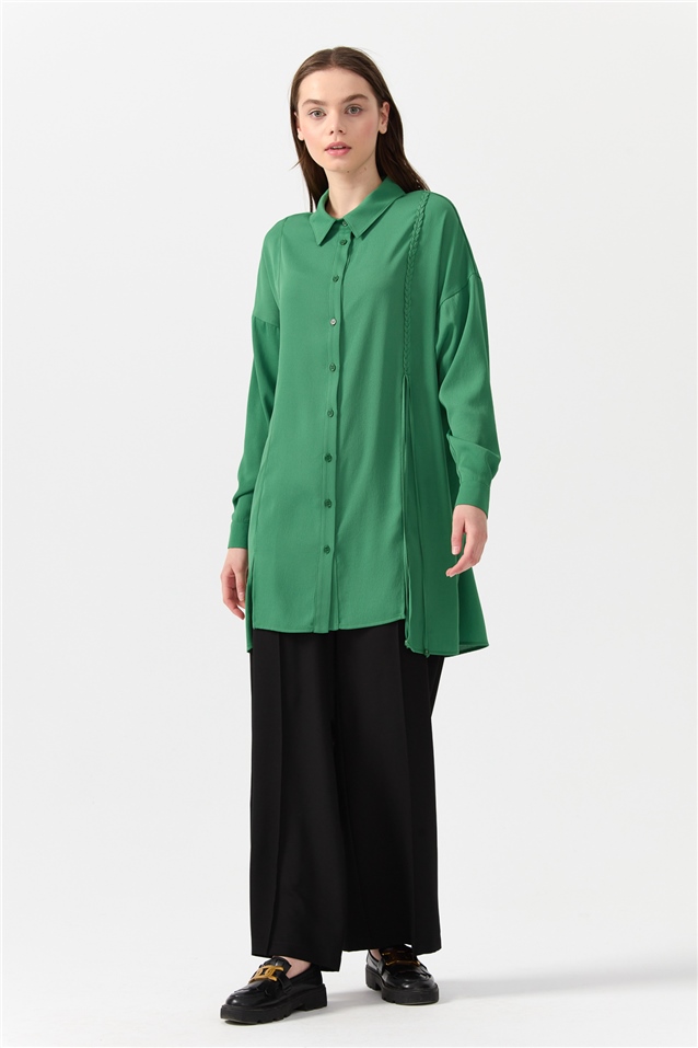 NİHAN Tunik Nihan Önü Yırtmaçlı Gömlek Tunik  Yeşil_modest