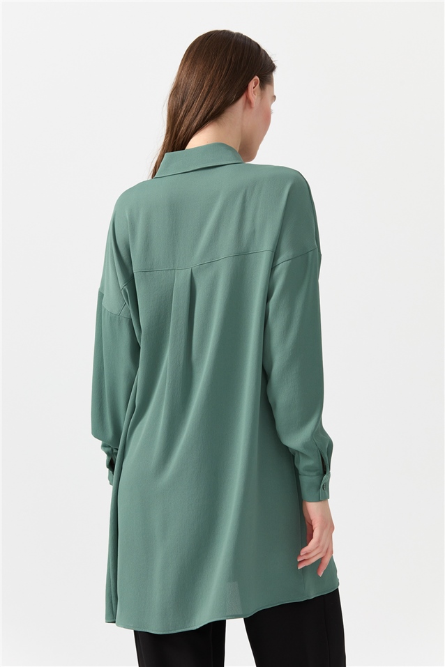 NİHAN Tunic Nihan Önü Yırtmaçlı Gömlek Tunik  Benetton Yeşili_modest