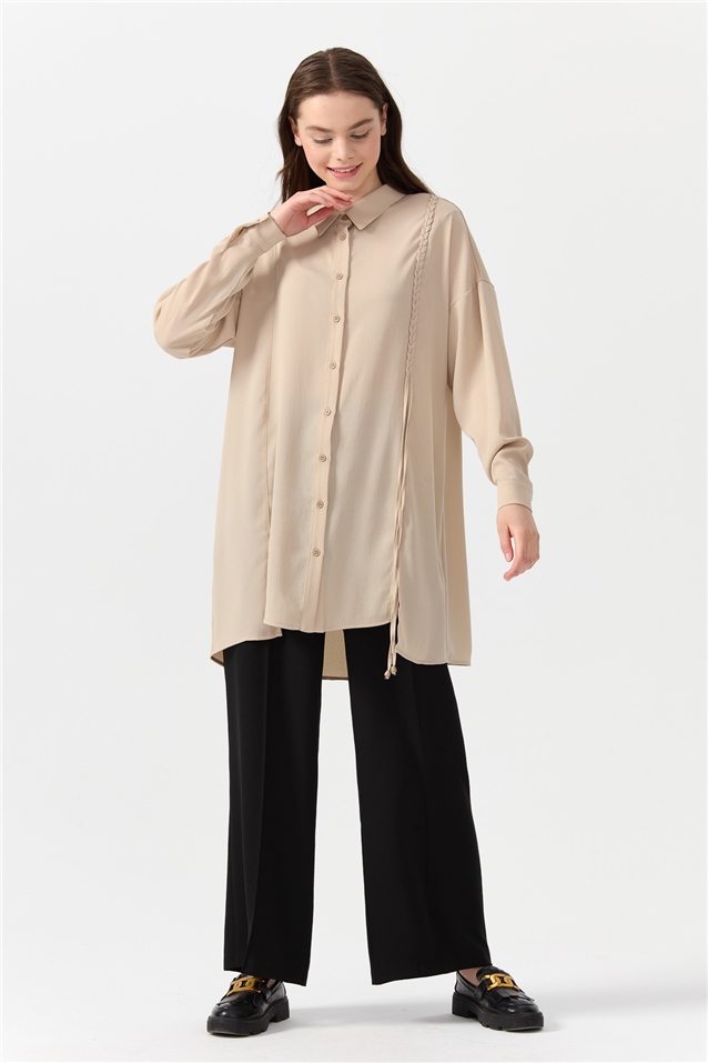 NİHAN Tunic Nihan Önü Yırtmaçlı Gömlek Tunik  Taş_modest