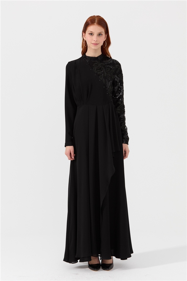 NİHAN Elbise Nihan Payet Dantel Detaylı Şık Elbise  Siyah_modest