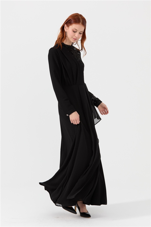 NİHAN Elbise Nihan Payet Dantel Detaylı Şık Elbise  Siyah_modest