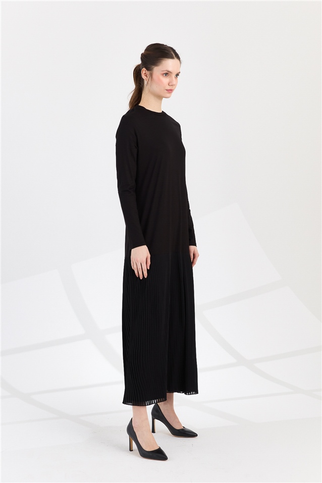 NİHAN Dress Nihan Piliseli Penye Elbise  Siyah_modest