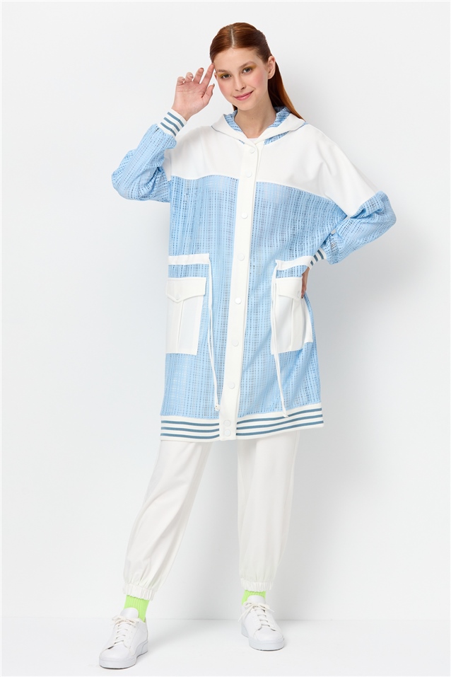 NİHAN Giy-Çık Nihan Ribanalı Kapşonlu Giyçık  Açık Mavi_modest