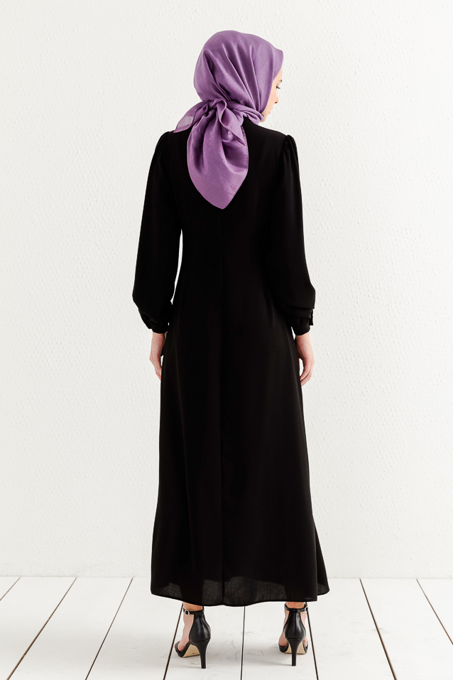 NİHAN Dress Nihan Taş İşlemeli Volan Detaylı Elbise  Siyah_modest