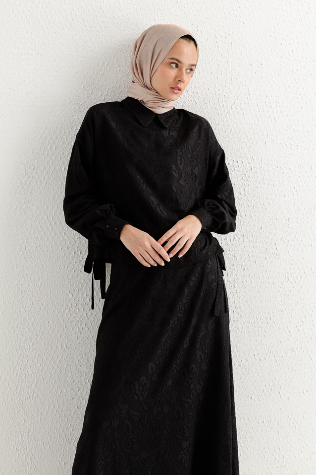 NİHAN Takım Nihan Yandan Yırtmaçlı Bağlamalı Etek Bluz Takım  Siyah_modest