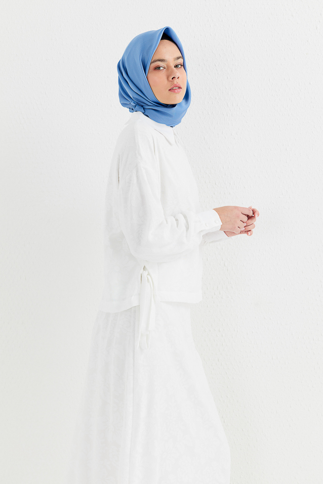 NİHAN Takım Nihan Yandan Yırtmaçlı Bağlamalı Etek Bluz Takım  Ekru_modest