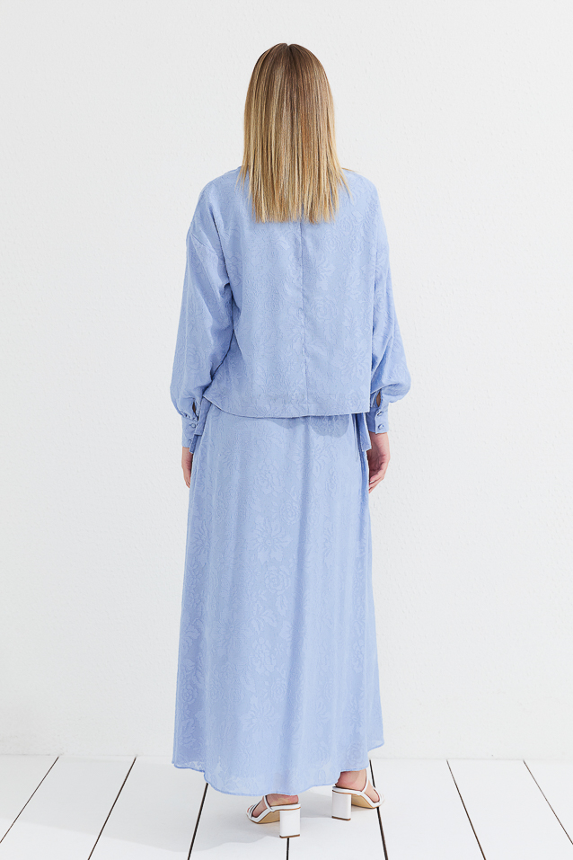 NİHAN Takım Nihan Yandan Yırtmaçlı Bağlamalı Etek Bluz Takım  Açık Mavi_modest