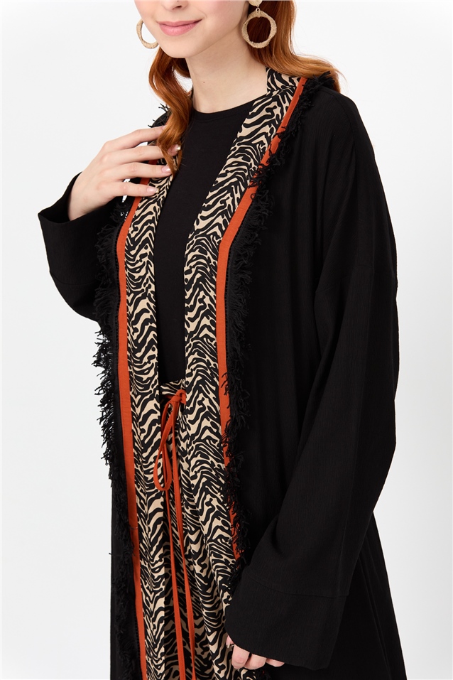 NİHAN Kimono Nihan Zebra Desen Detaylı Kimono  Siyah_modest