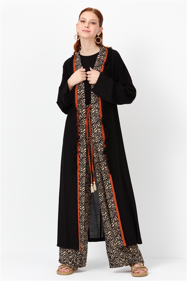 NİHAN Kimono Nihan Zebra Desen Detaylı Kimono  Siyah_modest