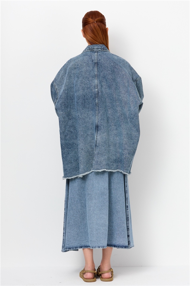 NİHAN Jacket Taş Detaylı Kot Ceket  Açık Mavi_modest
